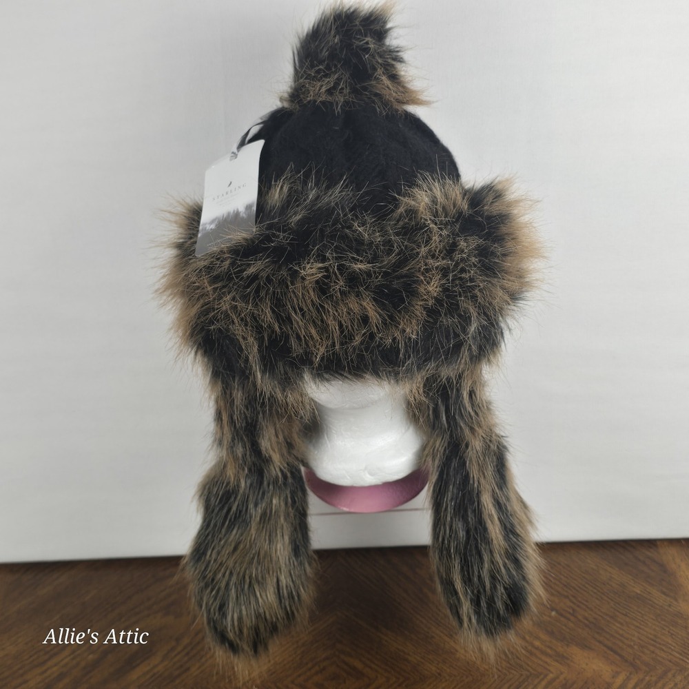 Luxury Winter Hat Black Starling Faux Fur Bajka Style H015 Color F New NWT OSFM